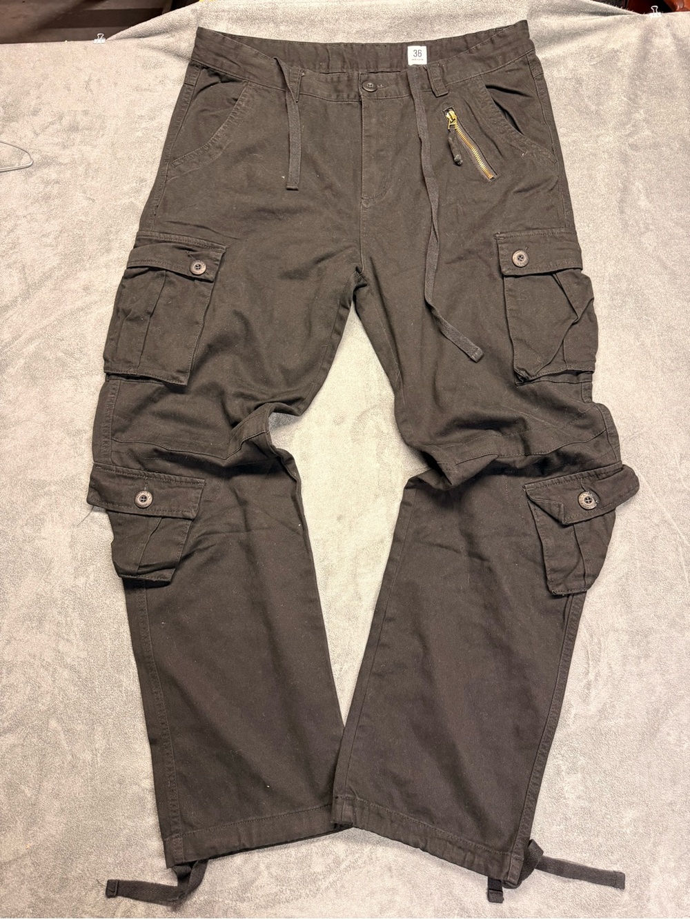 Men's Black Cargo Utility Pants with Zipper Pocket